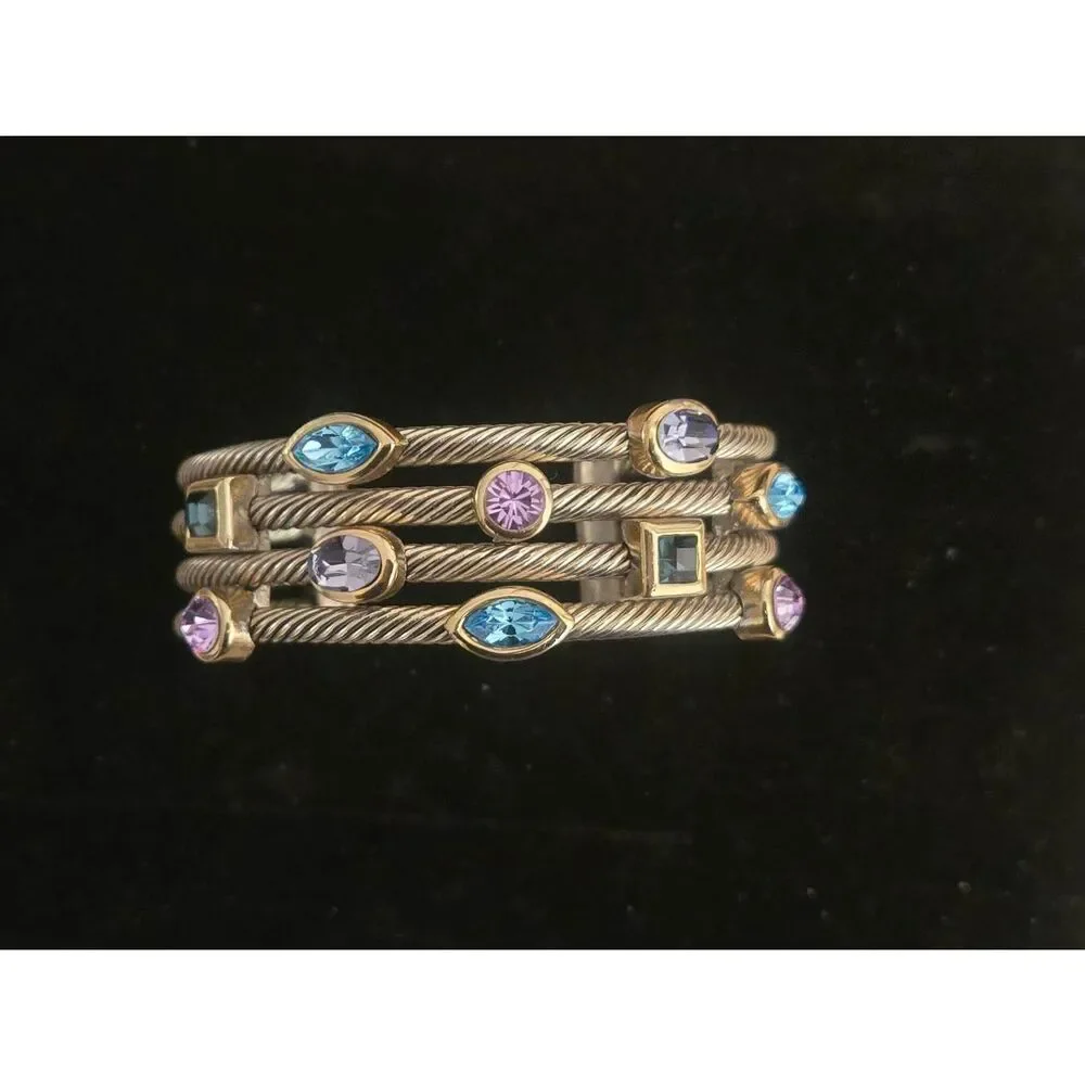 Women's Silver Tone MultiColor Confetti Crystal CZ Cuff Bracelet